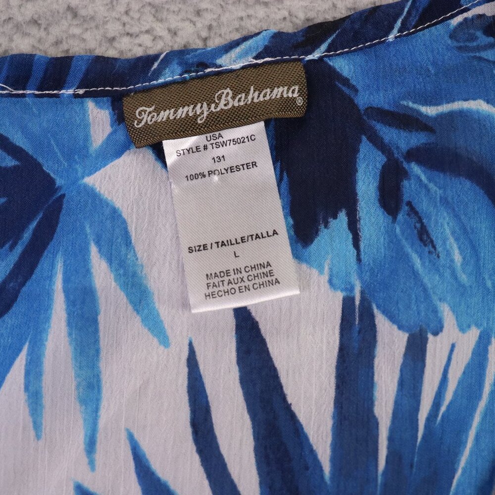Tommy Bahama Swim Coverup Top Womens Large Blue Lace Up Tunic Beach Tropical - Picture 8 of 9